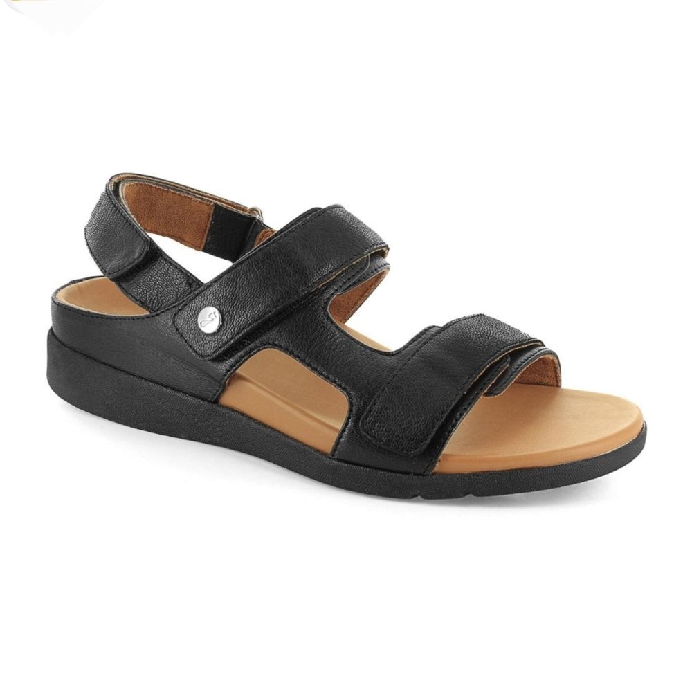 Strive Aruba II Women's Leather Comfort Black Sandals Size 6 New
